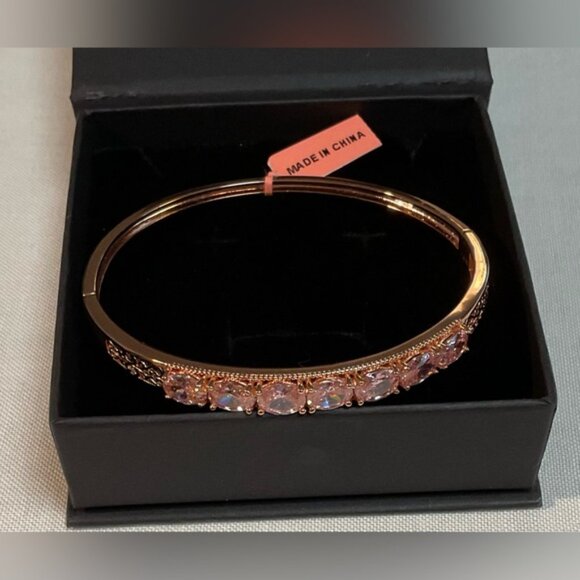 Vintage Rose Gold Bracelet Pink Gemstones Simple Clasp - Picture 7 of 16